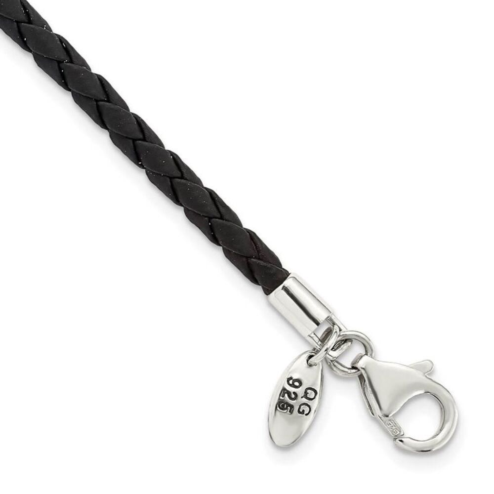 3mm Black Leather & Sterling Silver Starter Bead Bracelet - 9 Inch